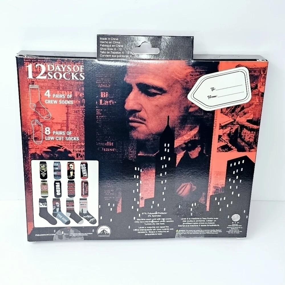 New! The Godfather Men's 12 Days of Socks Crew Socks Gift Pack